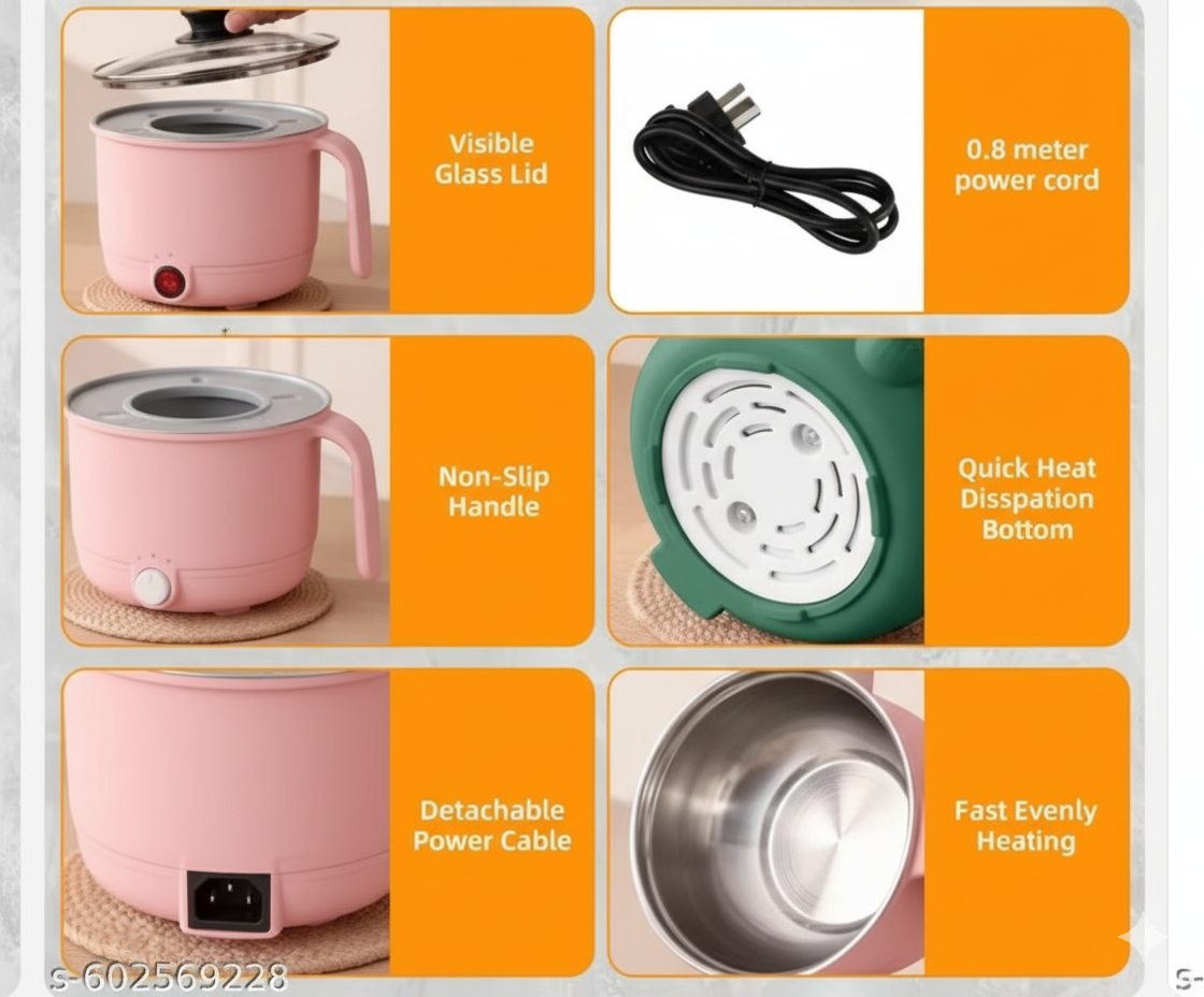 Electric Cooking Pot 1.5L, Double Layered Body, Rice & Pasta Cooker, Wide Mouth, Cooking Pot, Boiling, Steaming, Egg, Vegetable