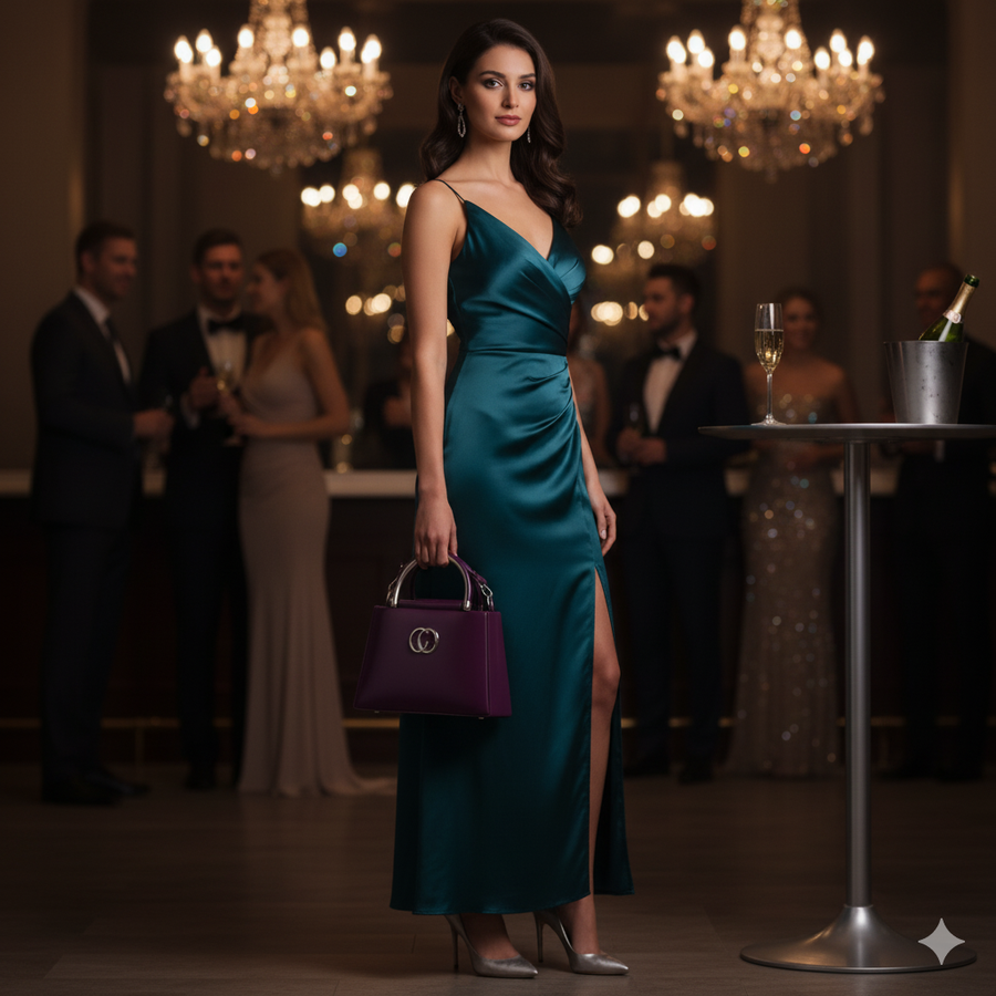 Designer Handbag with gold accents and detachable strap