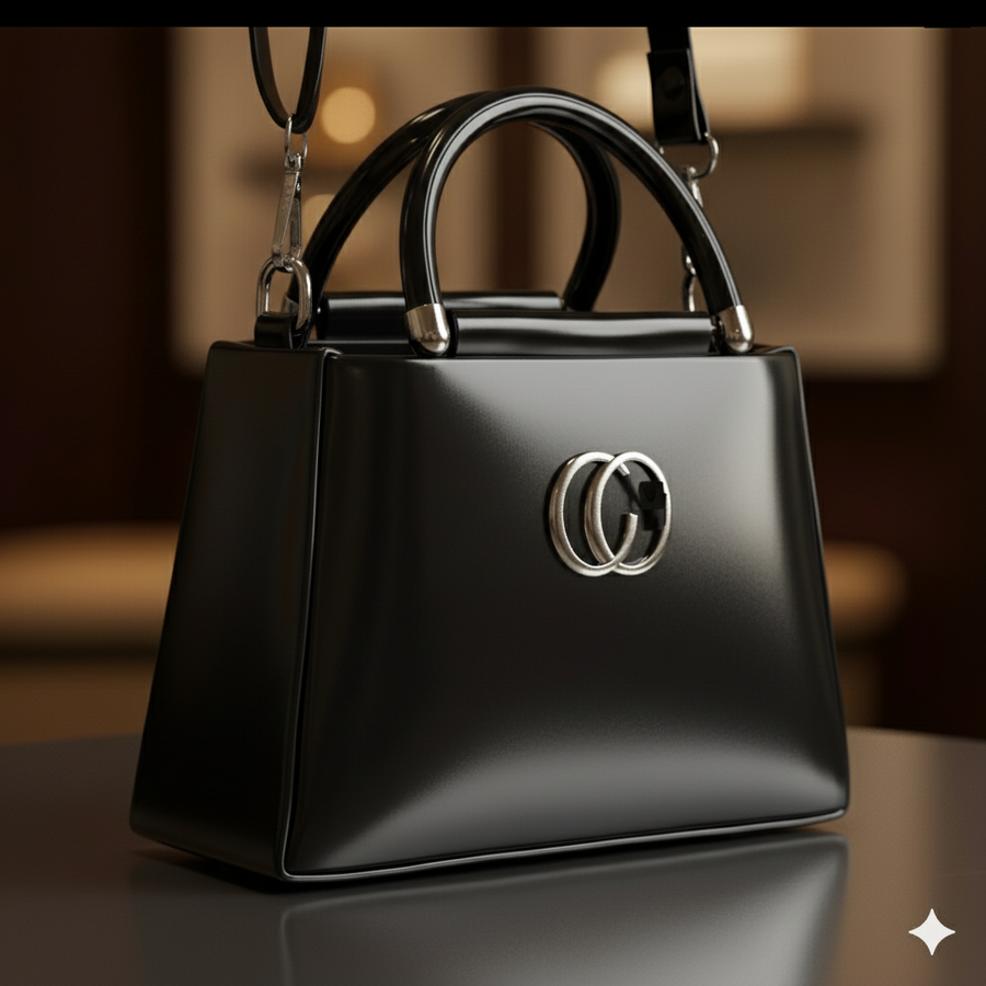 Designer Handbag with gold accents and detachable strap