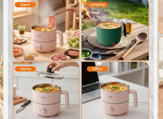 Electric Cooking Pot 1.5L, Double Layered Body, Rice & Pasta Cooker, Wide Mouth, Cooking Pot, Boiling, Steaming, Egg, Vegetable