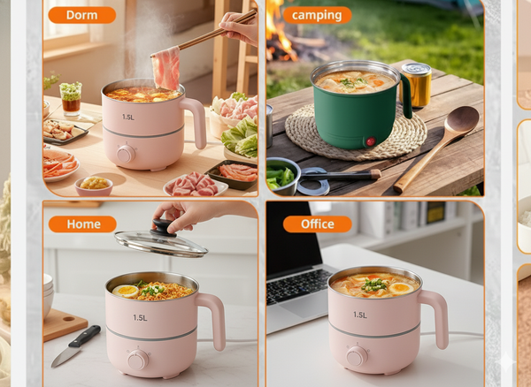 Electric Cooking Pot 1.5L, Double Layered Body, Rice & Pasta Cooker, Wide Mouth, Cooking Pot, Boiling, Steaming, Egg, Vegetable