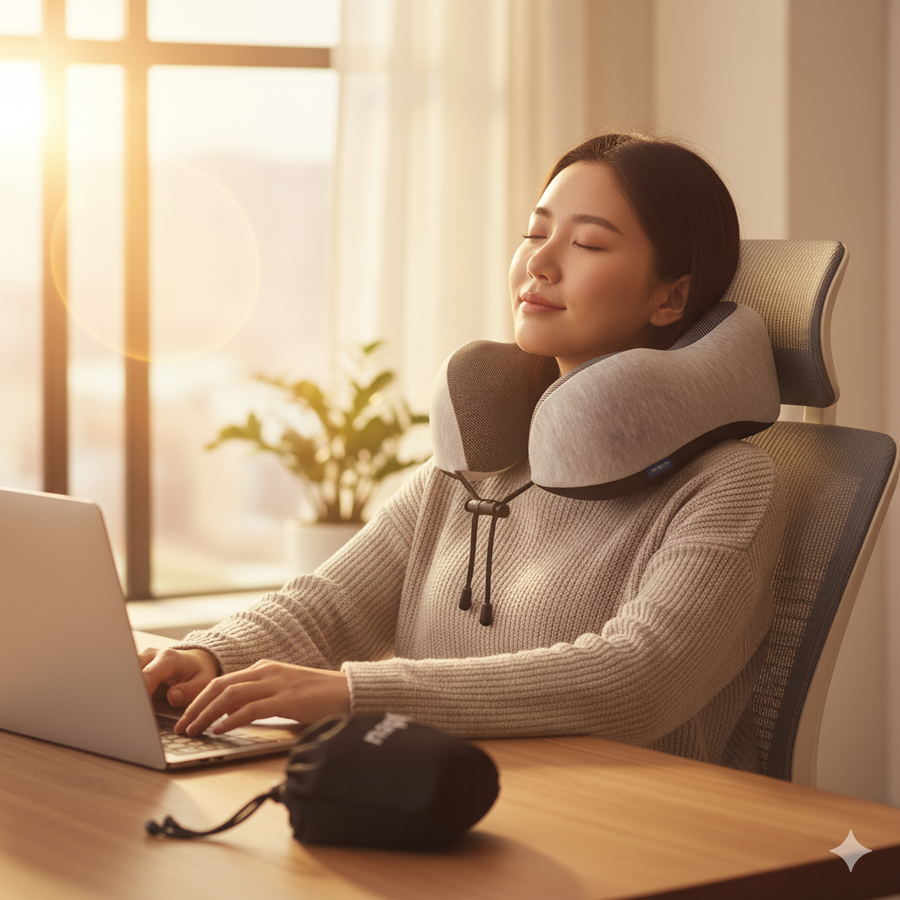 AirComfort – Luxury Neck Pillow for Long Flights with Travel Storage Bag