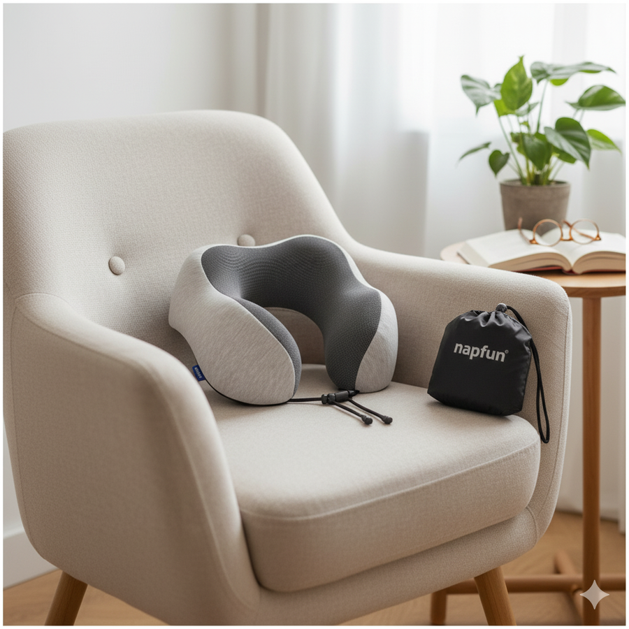 AirComfort – Luxury Neck Pillow for Long Flights with Travel Storage Bag
