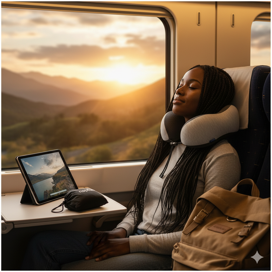 AirComfort – Luxury Neck Pillow for Long Flights with Travel Storage Bag