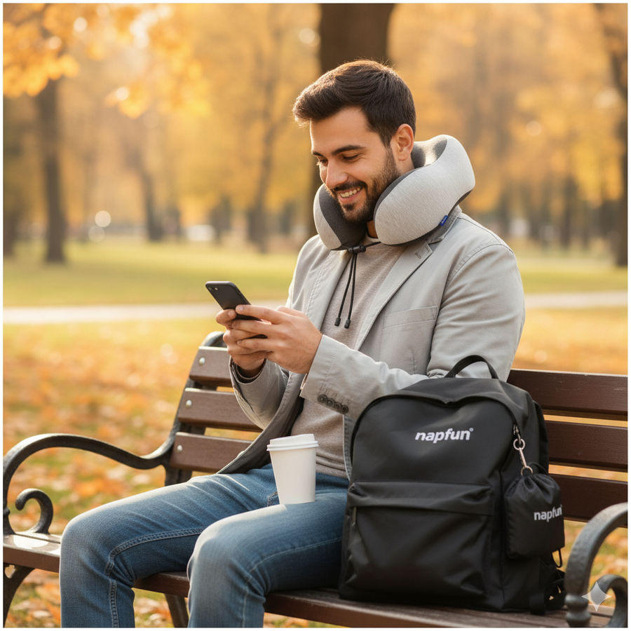 AirComfort – Luxury Neck Pillow for Long Flights with Travel Storage Bag